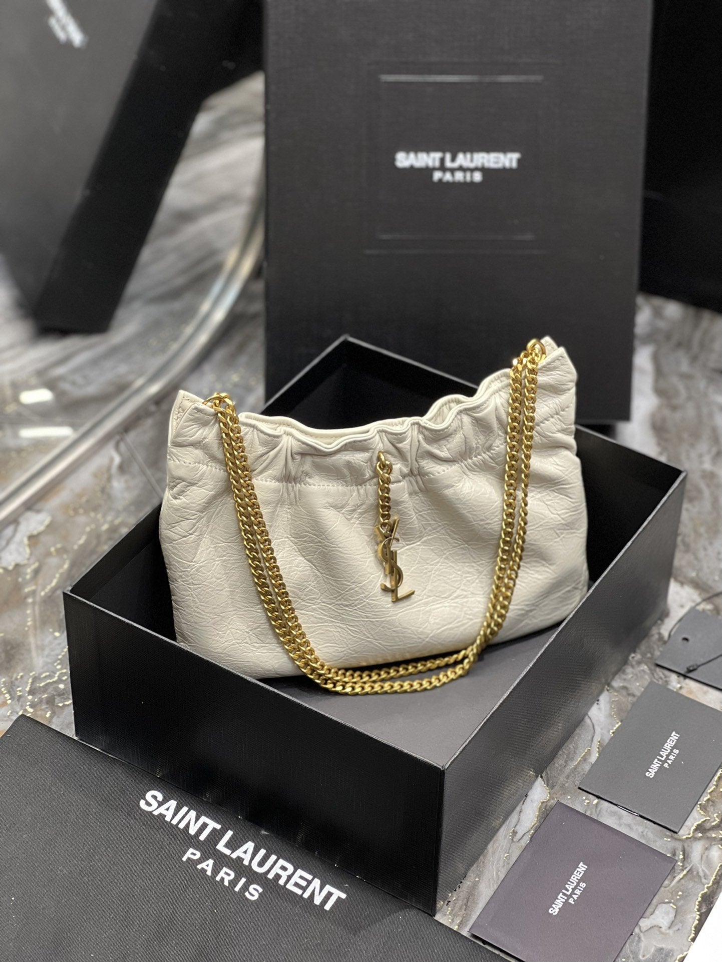 YSSL Hobo Mini Bag White With Bronze Toned Hardware For Women 9.4in/24cm YSl