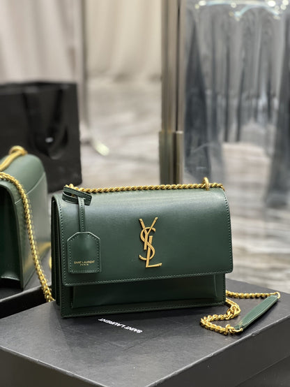 YSSL Sunset Medium Chain Bag For Women 8.6in/22cm Green YSL