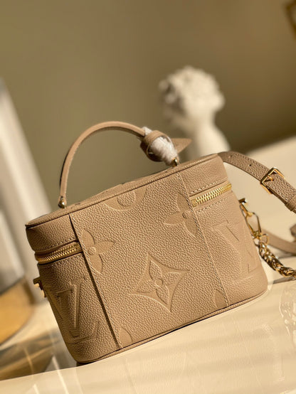 LV Vanity PM Handbag Monogram Empreinte Tourterelle Beige For Women, Women’s Handbags, Shoulder And Crossbody Bags 7.5in/19cm LV M45608