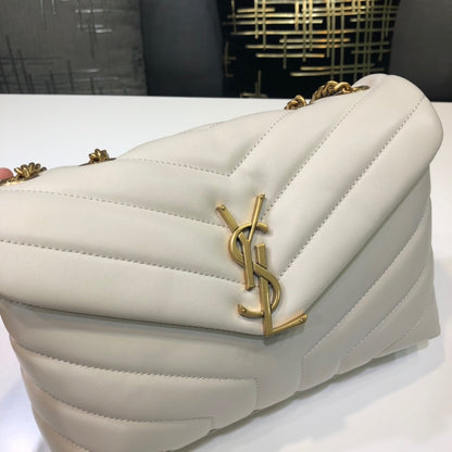 YSSL Loulou Small Chain Bag In Matelassé "Y" White For Women 9.8in/23cm YSL 494699DV7279207