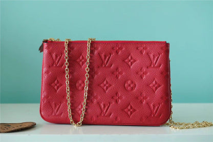 LV Double Zip Pochette Monogram Empreinte Red For Women,  Shoulder and Crossbody Bags 7.9in/20cm LV