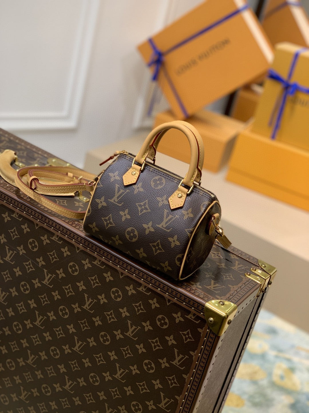 LV Nano Speedy Monogram Canvas For Women, Women’s Handbags, Shoulder Bags 6.3in/16cm LV M81085