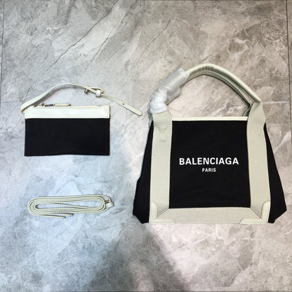 Balen Navy Small Cabas Tote Bag In White, For Women,  Bags 18.5in/47cm