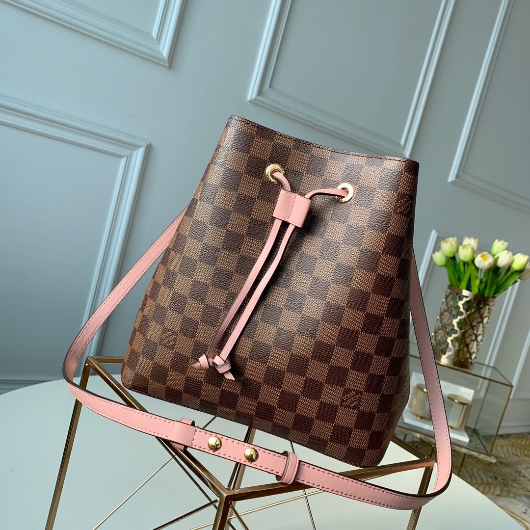 LV NeoNoe Bucket Bag Damier Ebene Canvas Venus Pink For Women,  Shoulder And Crossbody Bags 10.2in/26cm LV N40198