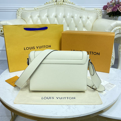 LV New Flap Messenger Bag Taiga White For Men, Bags, Shoulder And Crossbody Bags 11.1in/28.3cm LV 