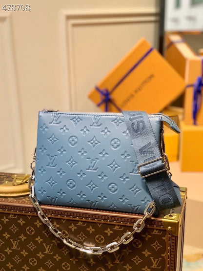 LV Coussin PM Monogram Embossed Puffy Light Blue For Women, Women’s Handbags, Shoulder And Crossbody Bags 10.2in/26cm LV