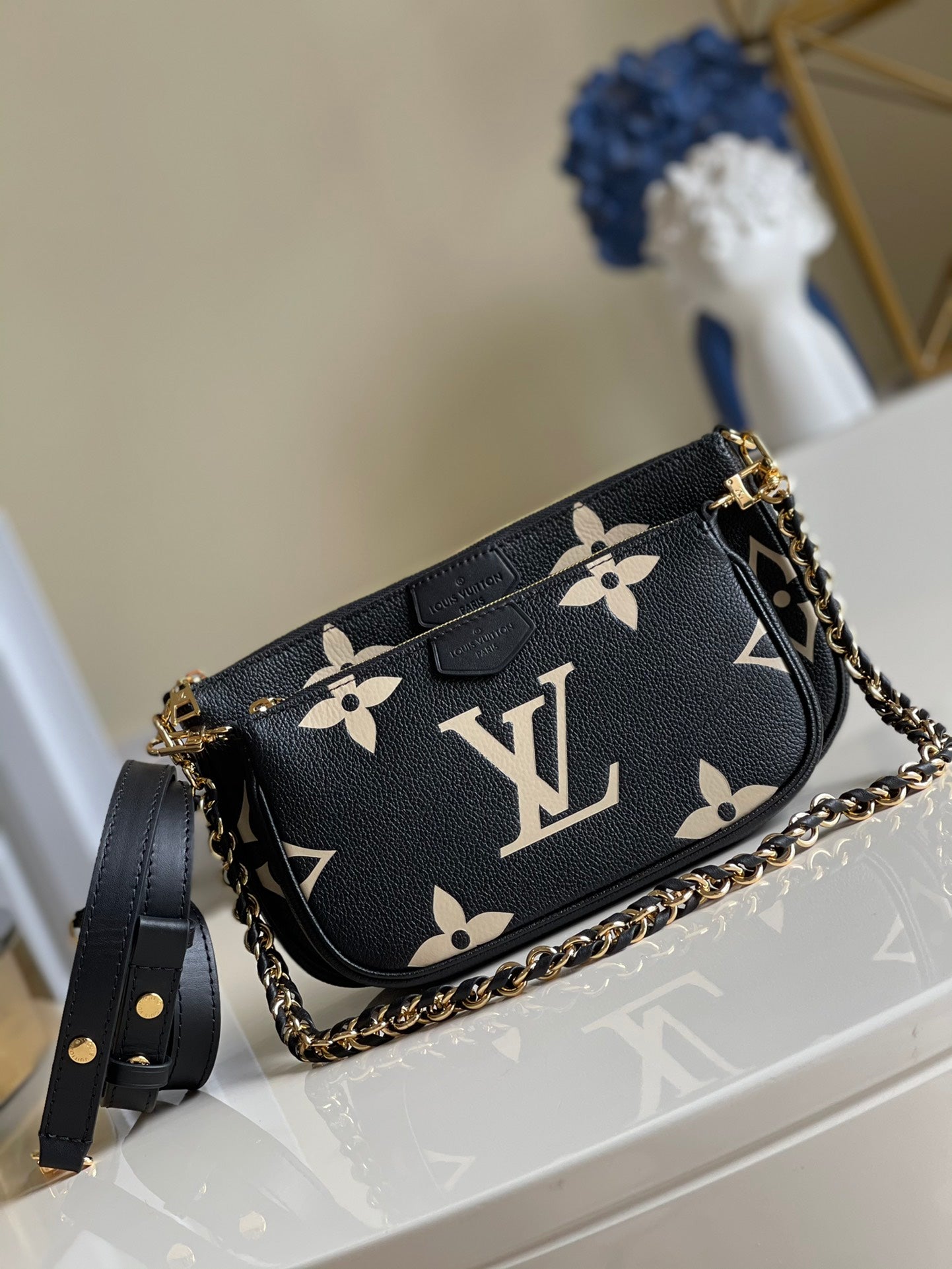 LV Multi Pochette Accessoires Monogram Empreinte Black/Cream For Women, Women’s Handbags, Shoulder And Crossbody Bags 9.8in/25cm LV M45777