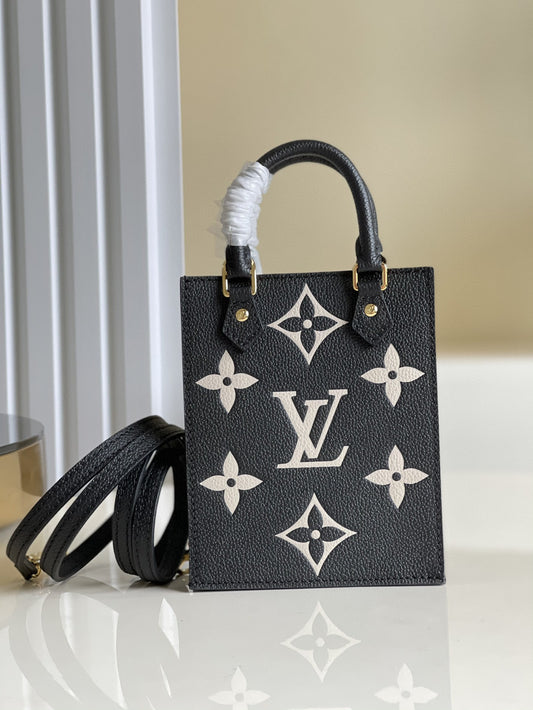 LV Petit Sac Plat Monogram Empreinte Black/Beige For Women, Women’s Handbags, Shoulder And Crossbody Bags 5.5in/14cm LV M81416