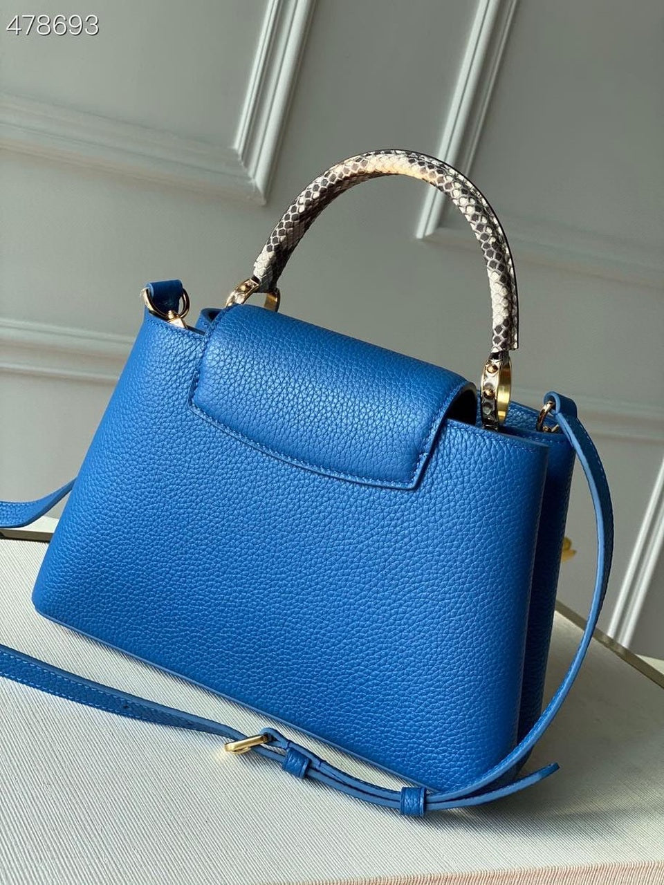 LV Woven Capucines Python Handle Bag 27cm Taurillon Leather Spring/Summer 2021 Collection N98388, Blue