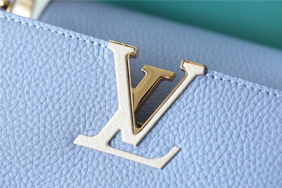 LV Capucines BB Taurillon Light Blue/ Beige For Women, Women’s Bags, Shoulder And Crossbody Bags 10.6in/27cm LV