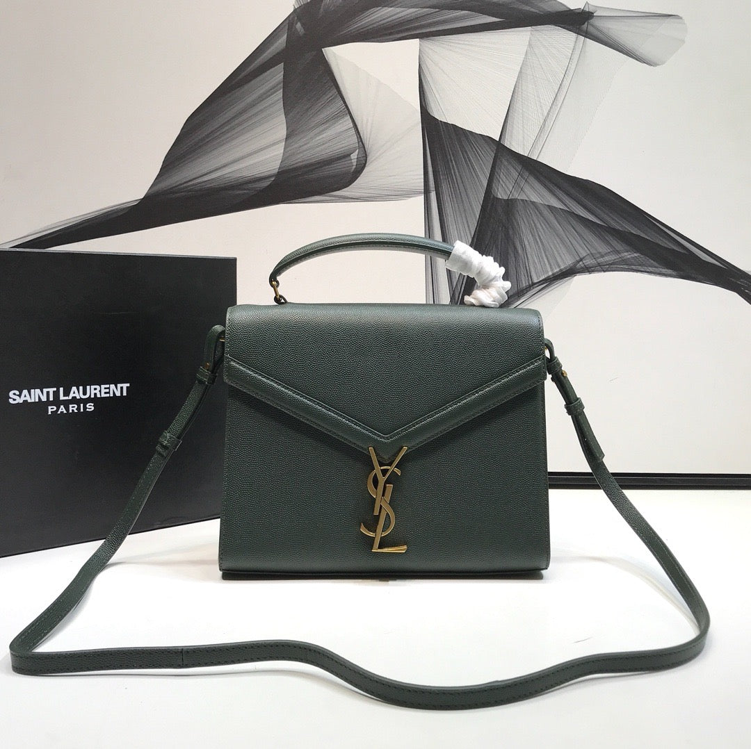 YSSL Cassandra Medium Top Handle Bag In Grain Dark Green For Women 9.6in/24.5cm YSL