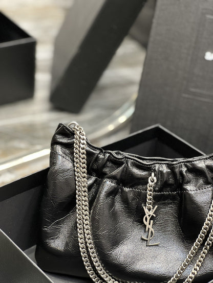 YSSL Hobo Mini Bag Black With Silver Hardware For Women 9.4in/24cm YSl