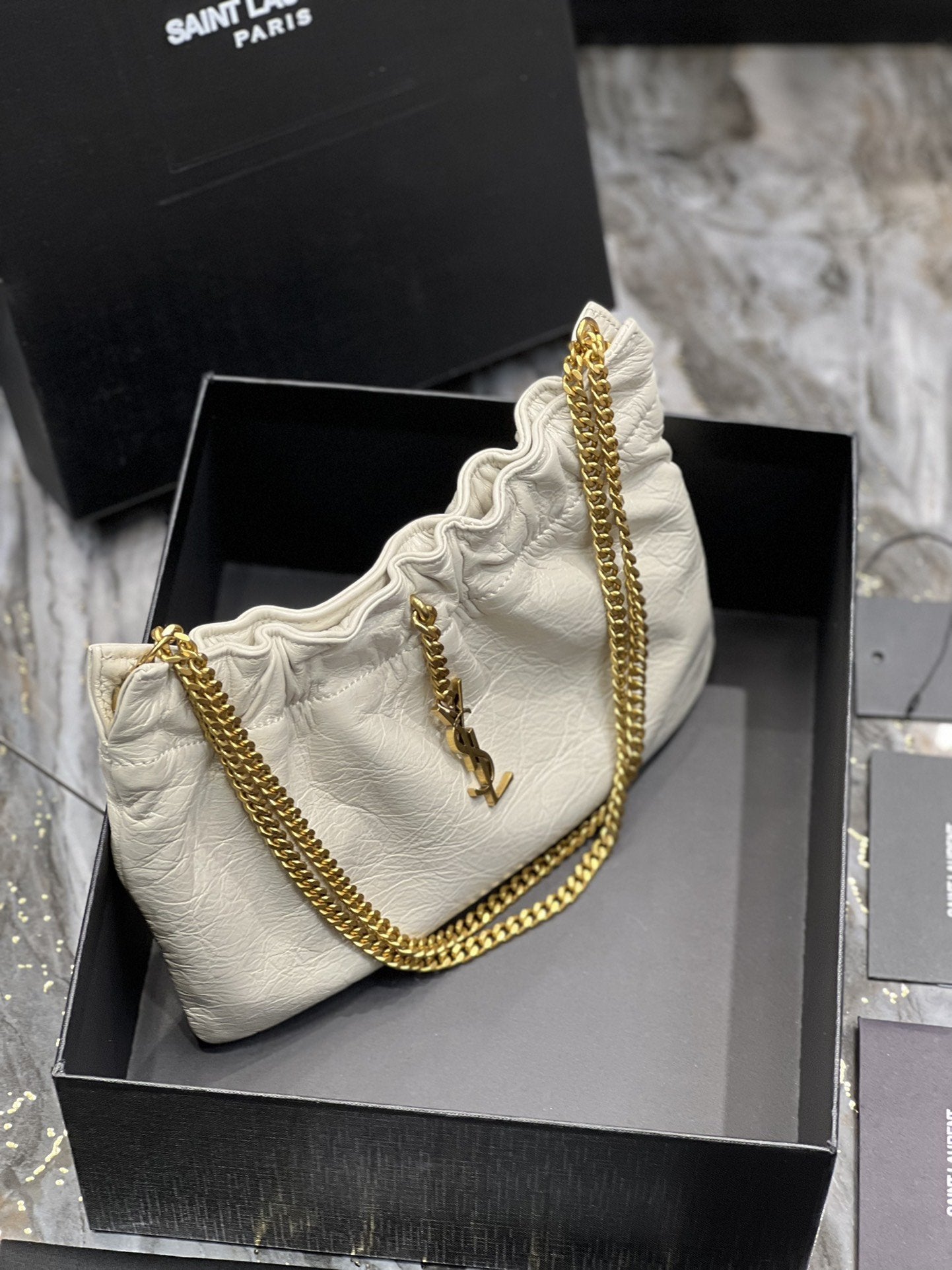 YSSL Hobo Mini Bag White With Bronze Toned Hardware For Women 9.4in/24cm YSl