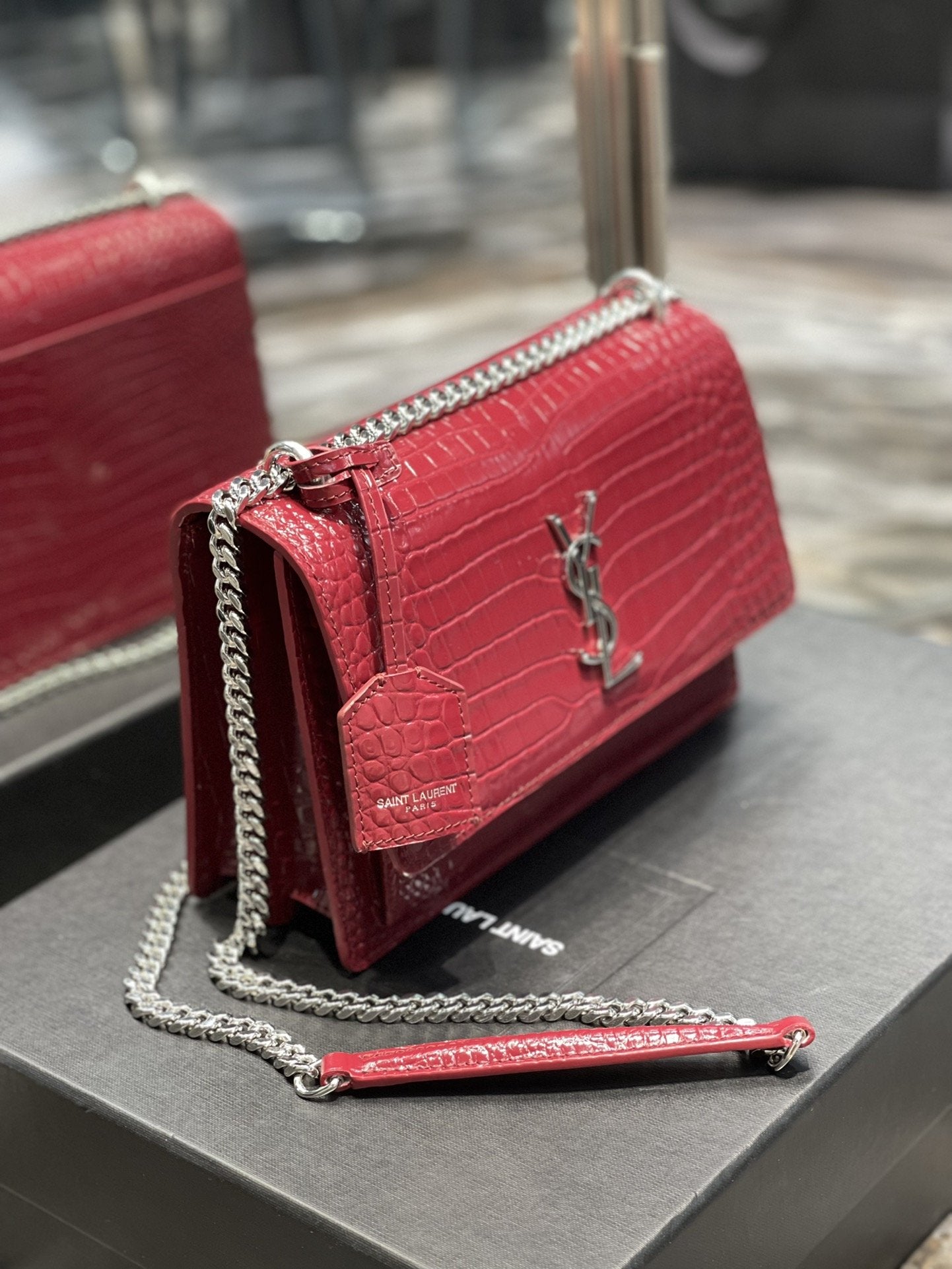 YSSL Sunset Medium Chain Bag Red For Women 8.6in/22cm YSL