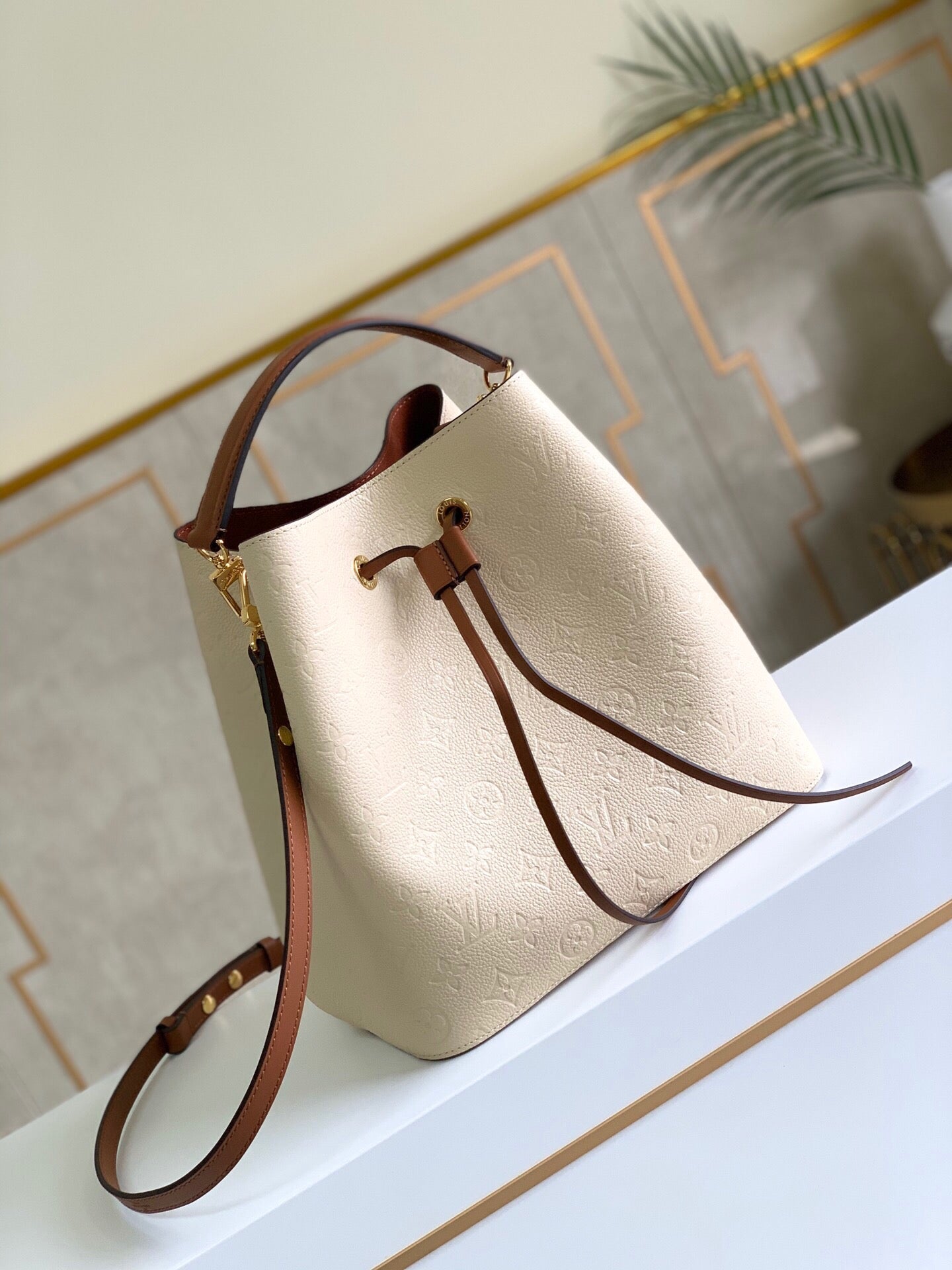 LV NeoNoe MM Bucket Bag Monogram Empreinte Creme For Women, Women’s Bags, Shoulder Bags 10.2in/26cm LV M45307