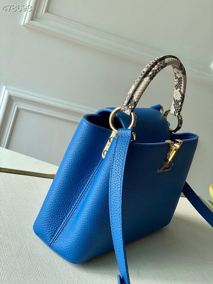 LV Woven Capucines Python Handle Bag 27cm Taurillon Leather Spring/Summer 2021 Collection N98388, Blue