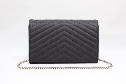 YSSL Cassandre Matelassé Chain Wallet In Grain De Poudre Embossed Black For Women 8.8in/23cm YSL 377828BOW021000