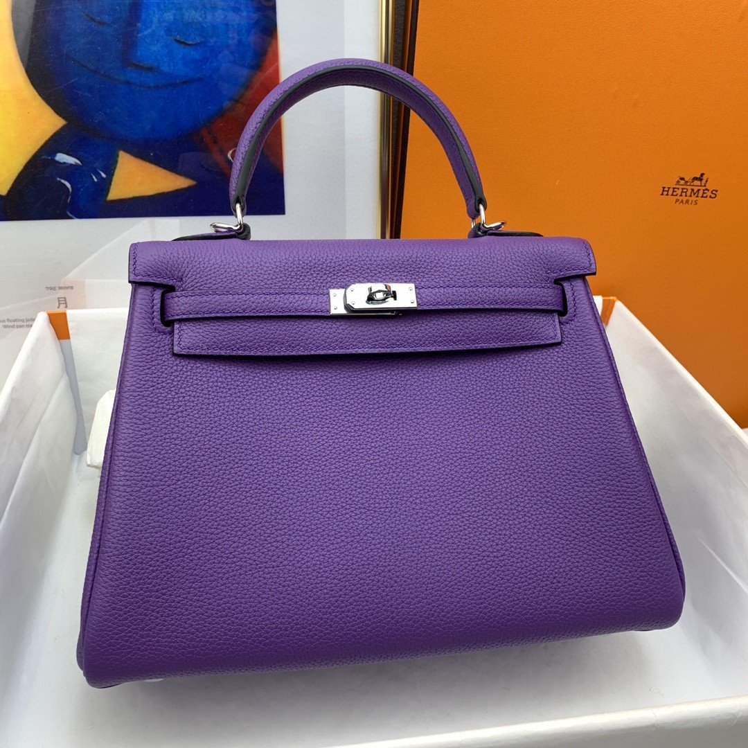 HM Kelly 25 Retourne Togo Purple Bag For Women, Handbags, Shoulder Bags 10in/25cm