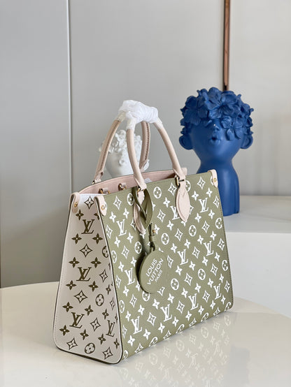 LV Onthego MM Monogram Empreinte Khaki Green For Women,  Tote Bags 35cm LV M46060