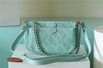 LV Multi Pochette Accessoires Monogram Empreinte Vert D&#8217;eau Green For Women, Women’s Handbags 9.4in/24cm LV M46180