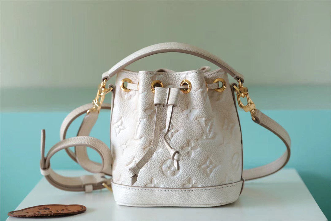 LV Nano Noe Monogram Empreinte Light Beige For Women,  Shoulder And Crossbody Bags 6.3in/16cm LV M81463