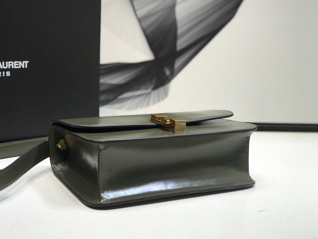 YSSL Le Carre Satchel In Box Dark Green For Women 9in/23cm YSL