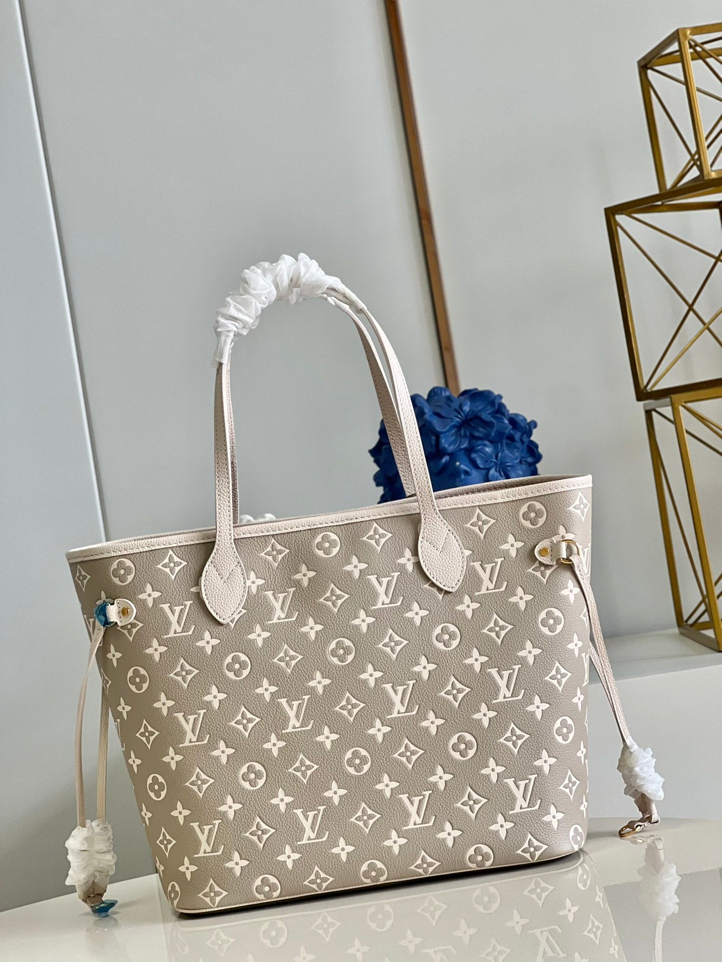 LV Neverfull MM Monogram Empreinte Khaki/Beige For Women,  Tote Bags 12.2in/31cm LV M46102