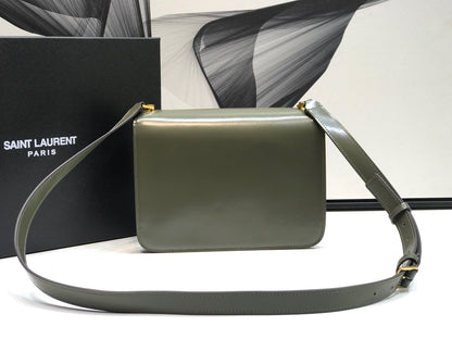 YSSL Le Carre Satchel In Box Dark Green For Women 9in/23cm YSL