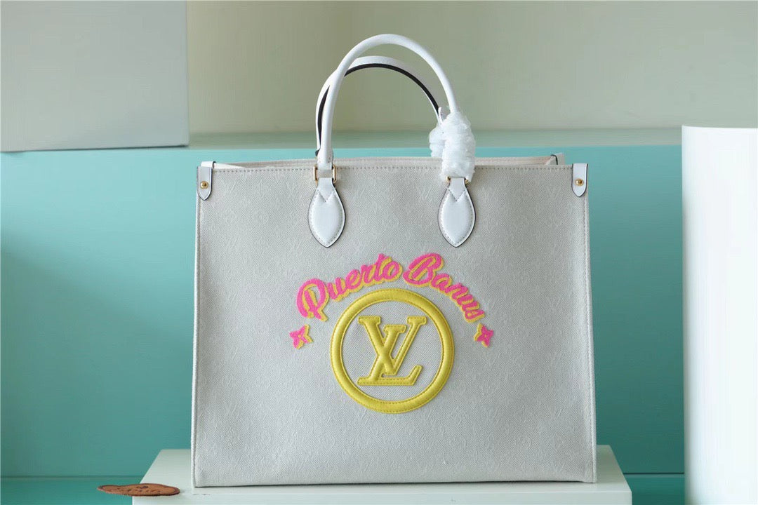 LV Onthego GM Monogram Giant And Raffia White/ Yellow For Women,  Shoulder And Crossbody Bags 41cm/16.1in LV M20815