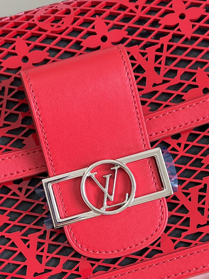 LV Mini Dauphine Bags By Nicolas Ghesquière With Monogram Lace Red For Women 20cm LV M20359