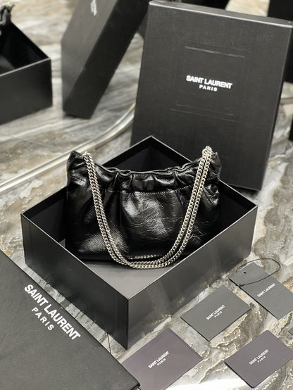 YSSL Hobo Mini Bag Black With Silver Hardware For Women 9.4in/24cm YSl