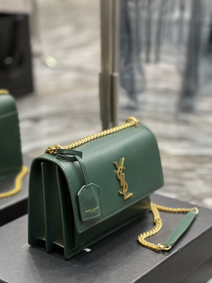 YSSL Sunset Medium Chain Bag For Women 8.6in/22cm Green YSL