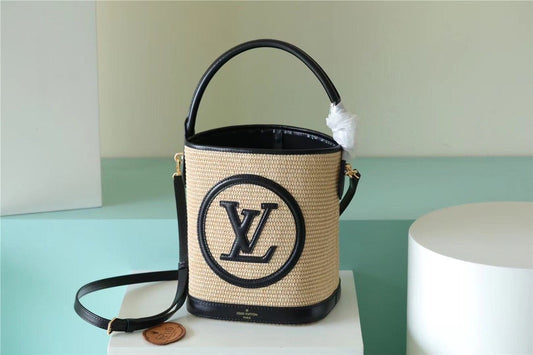 LV Petit Bucket Raffia Black For Women, Women’s Bags, Shoulder And Crossbody Bags 9.4in/24cm LV M59961