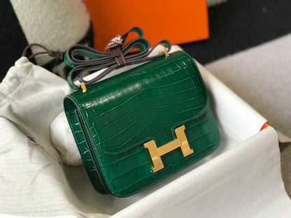 HM Mini Constance Bag Green For Women Gold Color Hardware 7.1in/18cm