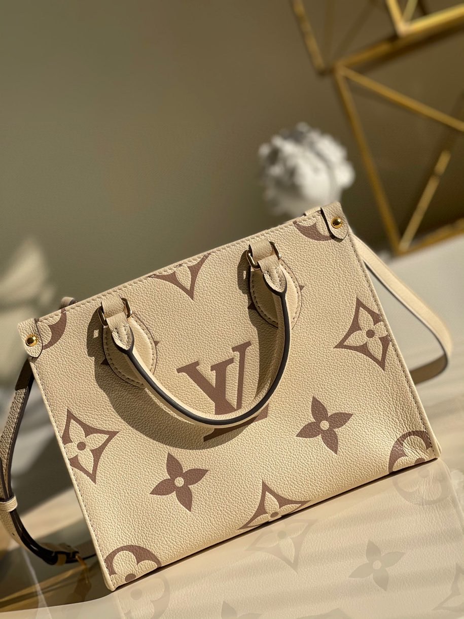 LV Onthego PM Monogram Empreinte Tourterelle Grey/Beige For Women,  Shoulder And Crossbody Bags 9.8in/25cm LV M45654