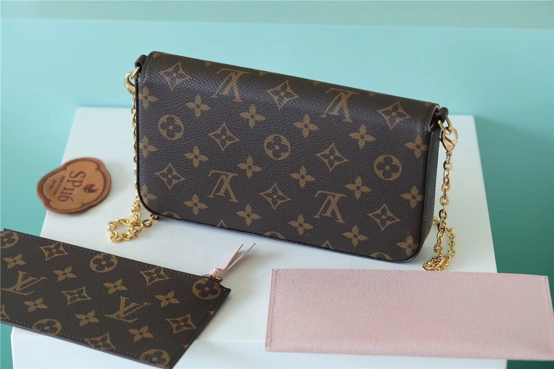 LV Pochette Felicie Monogram Canvas Fuchsia Pink For Women,  Shoulder And Crossbody Bags 21cm/8.3in LV M61276