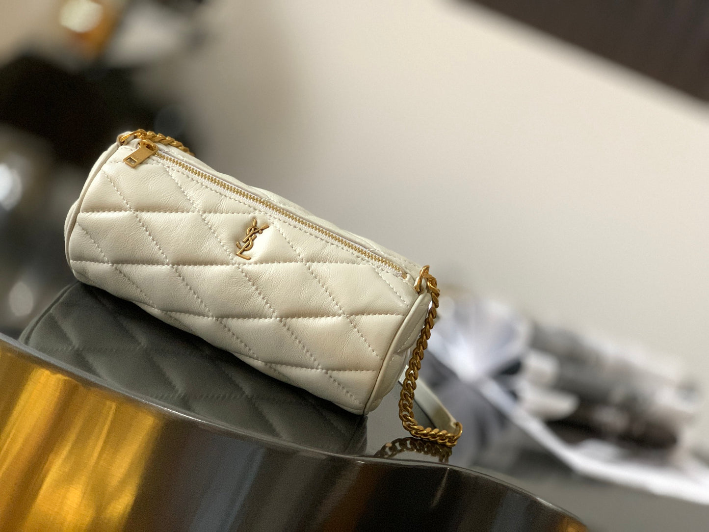 YSSL Sade Mini Tube Bag For Women 7.9in/20cm Vintage White YSL 699703AAAJU9207