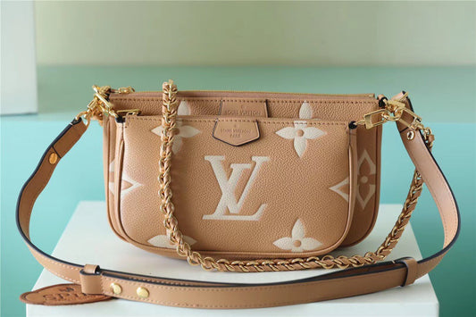 LV Multi Pochette Accessoires Monogram Empreinte Arizona Beige / Cream For Women,  Shoulder And Crossbody Bags 9.8in/25cm LV M45983