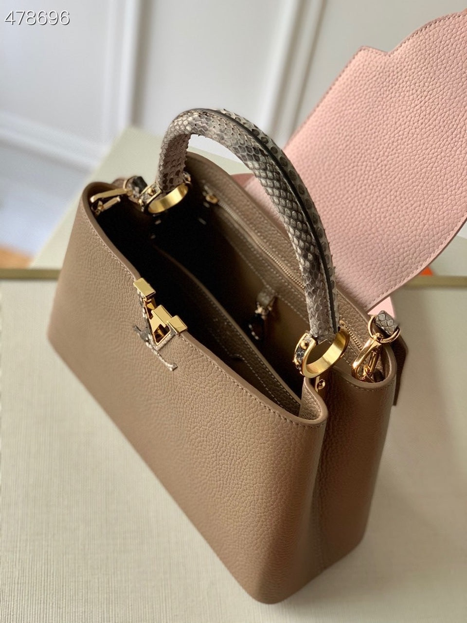 LV Capucines BB Taurillon And Python Taupe Brown/Eau De Rose Pink For Women,  Shoulder And Crossbody Bags 10.4in/27cm LV M57539