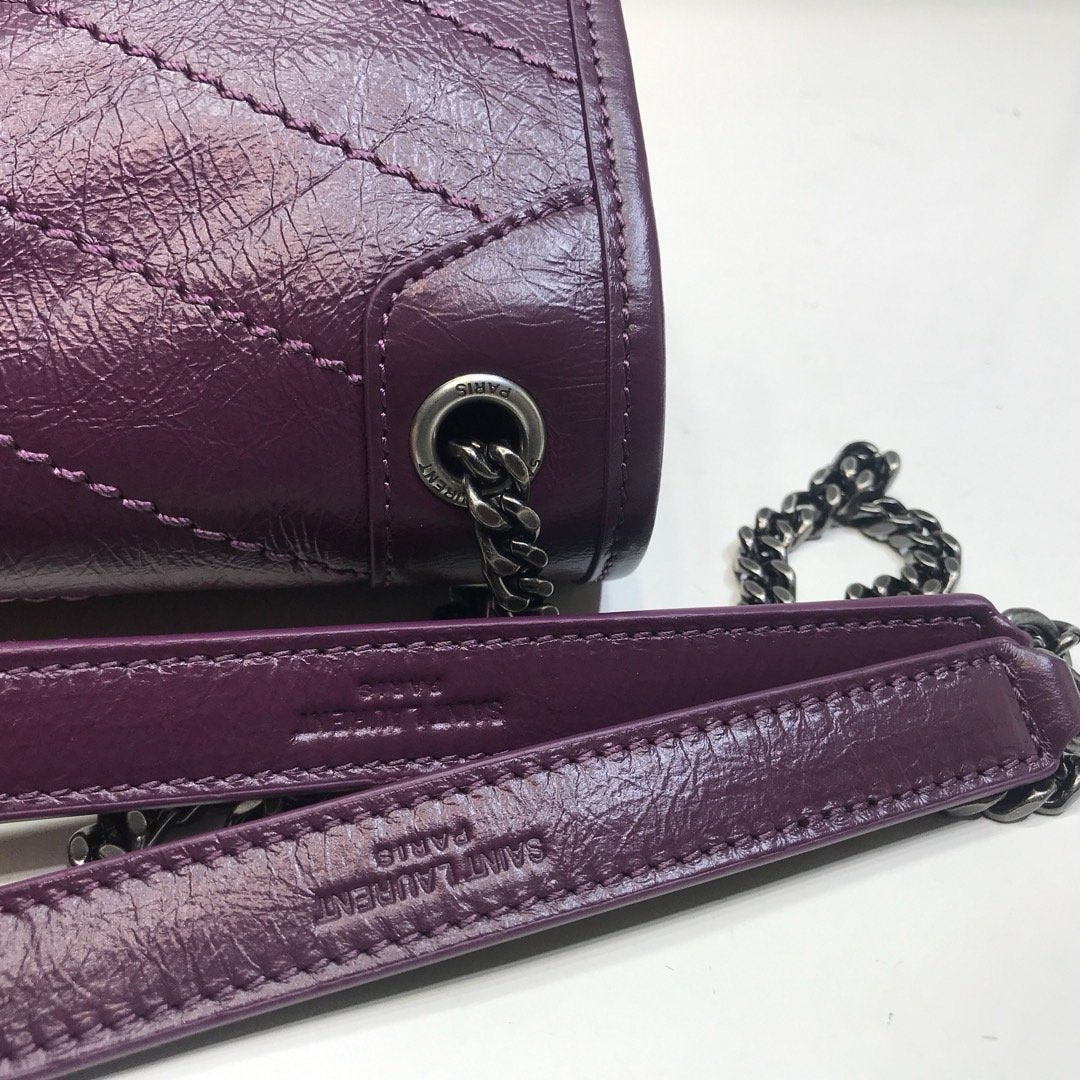 YSSL Niki Baby Chain Bag In Crinkled Vintage Dark Violet For Women 8.2in/21cm YSL