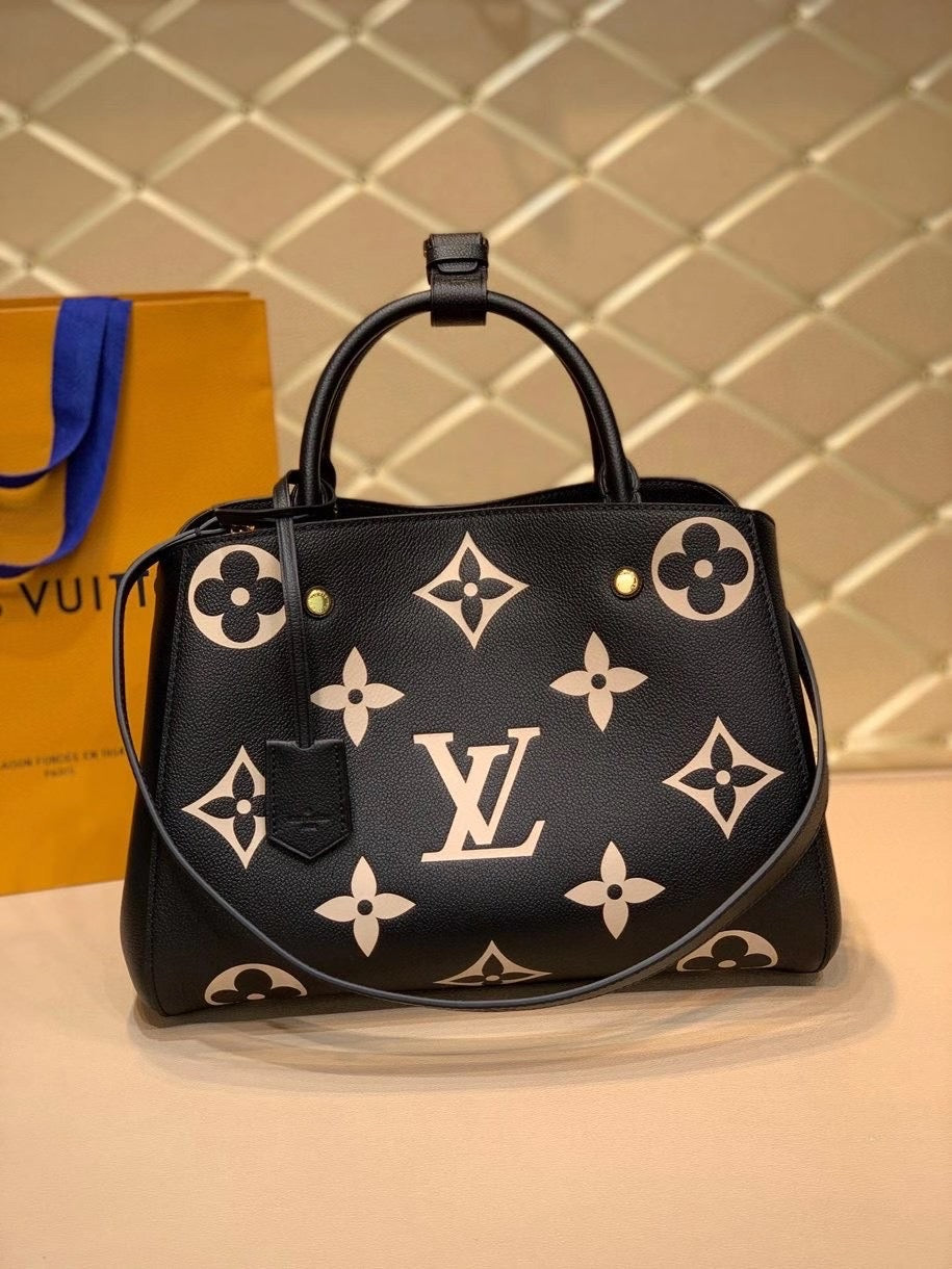 LV Montaigne MM Monogram Empreinte Black/Beige For Women,  Shoulder And Crossbody Bags 13in/33cm LV M41048