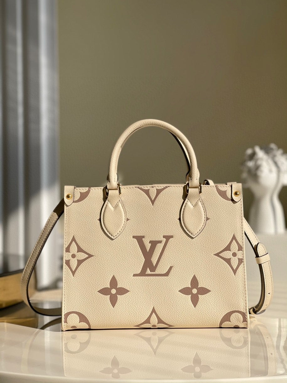 LV Onthego PM Monogram Empreinte Tourterelle Grey/Beige For Women,  Shoulder And Crossbody Bags 9.8in/25cm LV M45654