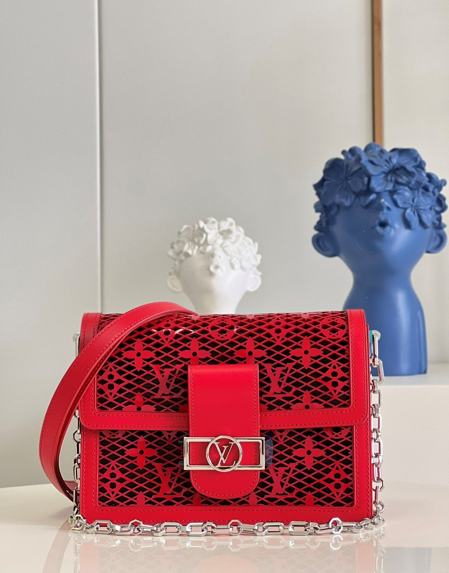 LV Mini Dauphine Bags By Nicolas Ghesquière With Monogram Lace Red For Women 20cm LV M20359