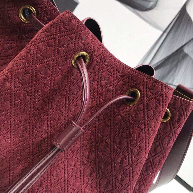 YSSL All-Over Monogram Bucket Bag Burgundy For Women 10.5in/27cm YSL 