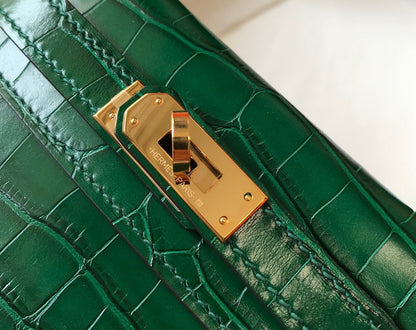 HM Mini Kelly 19 Green Crocodile Bag For Women, Handbags, Shoulder Bags 7.5in/19cm