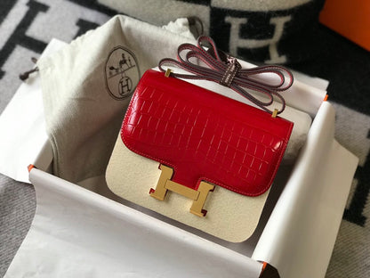 HM Mini Constance Bag Red For Women Gold Color Hardware 7.1in/18cm