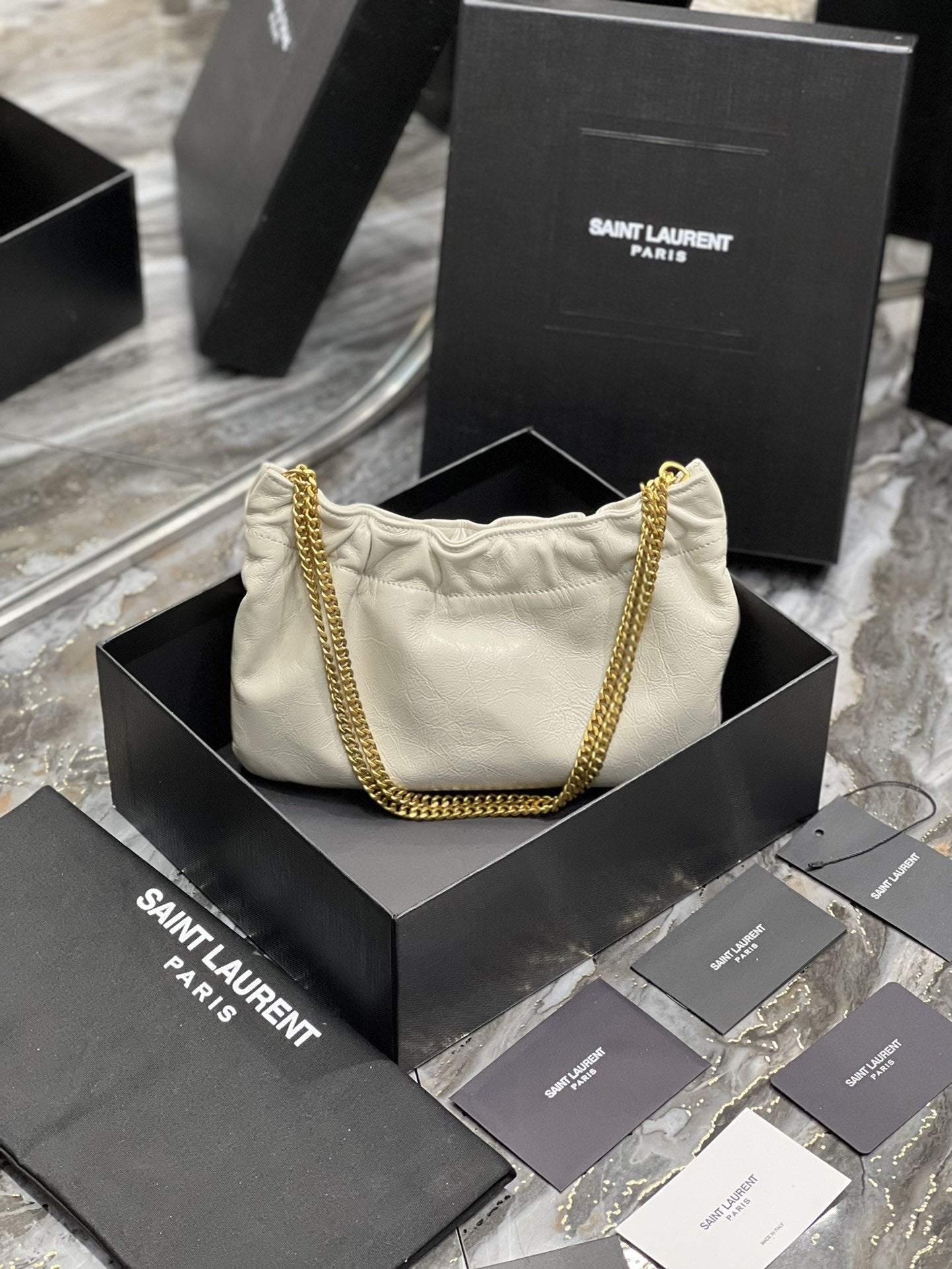 YSSL Hobo Mini Bag White With Bronze Toned Hardware For Women 9.4in/24cm YSl