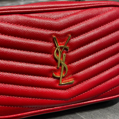 YSSL Lou Mini Bag Red In Quilted Grain De Poudre With Gold Hardware For Women 7.4in/19cm YSl 6125791GF076008