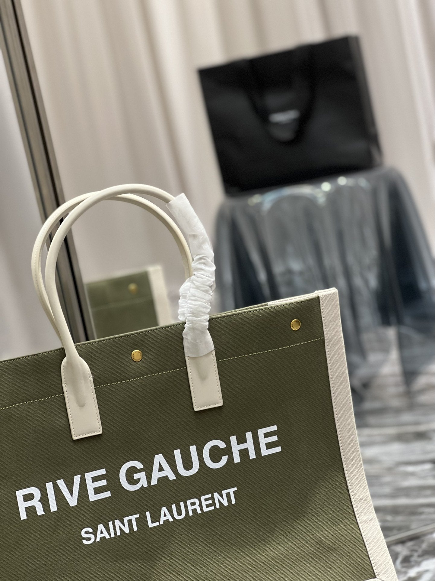 YSSL Rive Gauche Tote Bag In Military Green For Women 18.9in/48cm YSL