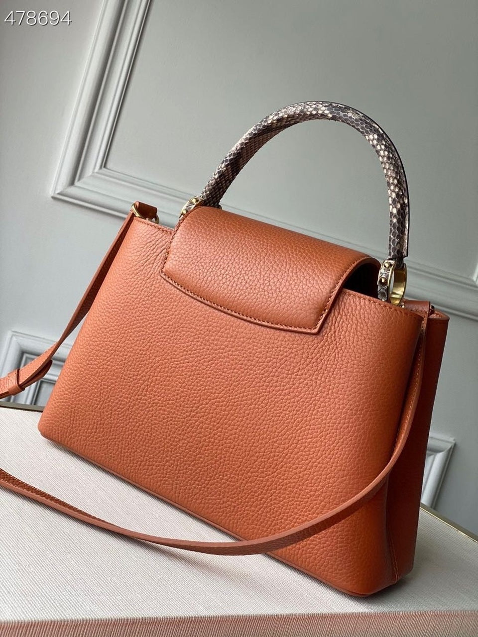 LV Woven Capucines Python Handle Bag 31cm Taurillon Leather Spring/Summer 2021 Collection N98388, Cognac